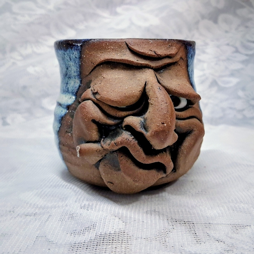 Vintage Pottery Ugly Mug Funny Face Crazy Coffee Mug Signed Unique Smoking